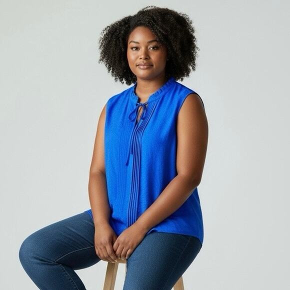 Simply Vera Vera Wang Cobalt Blue Pleated Tie-Neck Top 4X New w/ Tags - Picture 8 of 8